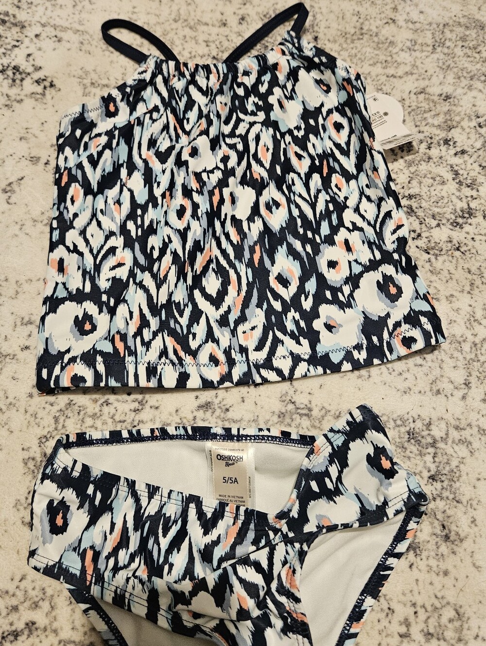OshKosh B'gosh Navy, White & Peach Floral-Print Girls' Swim Bikini Set